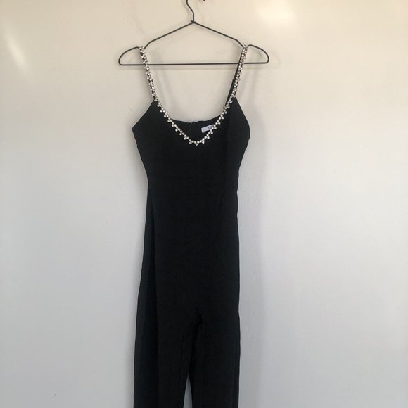 AREA Crystal Strap Camisole Catsuit Black Jumpsuit Party Crystal - Picture 7 of 9